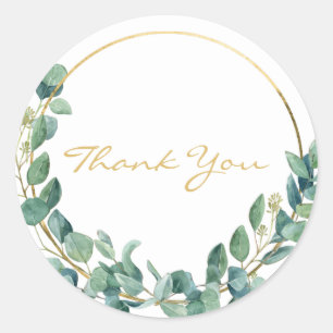 Pegatina Redonda Eucalipto color de agua en la guirnalda del oro