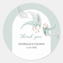 Pegatina Redonda Eucalipto Elegante Con Flores Acuarela