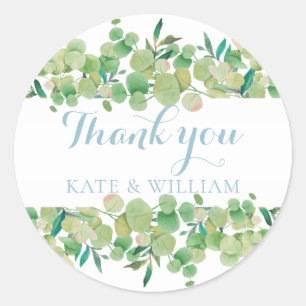 Pegatina Redonda Eucalipto Floral Gracias