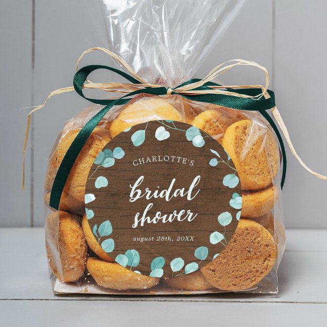 Pegatina Redonda Eucalipto Rústico y Ducha Bridal de Madera Marrón (Subido por el creador)