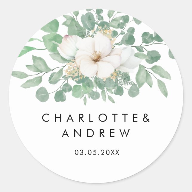 Pegatina Redonda Eucalipto simple elegante (Anverso)