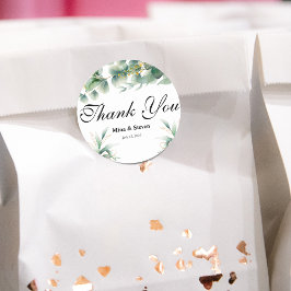 Pegatina Redonda Eucalipto verde natural gracias boda