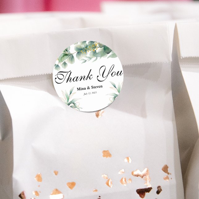 Pegatina Redonda Eucalipto verde natural gracias boda (Subido por el creador)