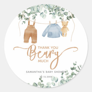 Pegatina Redonda Eucalipto verde Podemos esperar Baby Shower