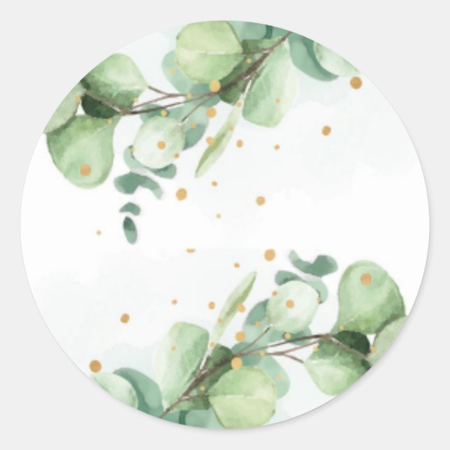 Pegatina Redonda Eucalipto y Oro elegantes - Acentos Bodas de Moda (Anverso)