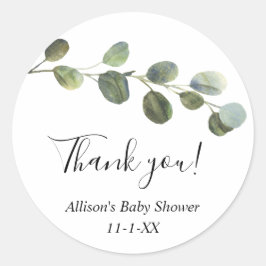 Pegatina Redonda Eucalyptus acuarela simple favor gracias