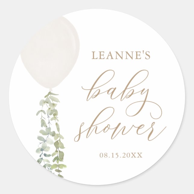 Pegatina Redonda Eucalyptus Baby Shower (Anverso)