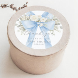 Pegatina Redonda Eucalyptus Blue Bow Baby Shower Thank you