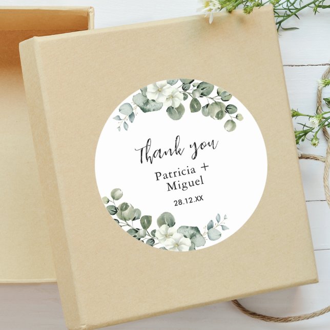 Pegatina Redonda Eucalyptus Boda de Verdemia Personalizada Gracias (Subido por el creador)