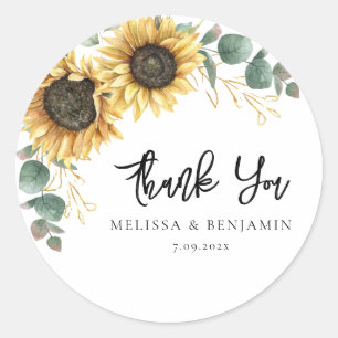 Pegatina Redonda Eucalyptus Boda Script Gracias