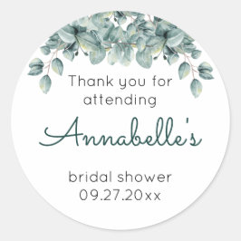 Pegatina Redonda Eucalyptus Bridal Shower Gracias