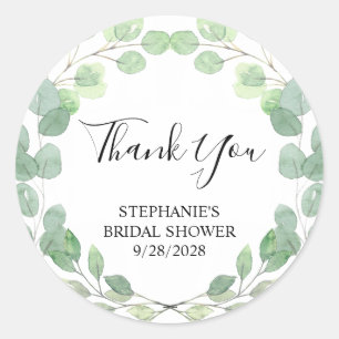 Pegatina Redonda Eucalyptus Bridal Shower Gracias