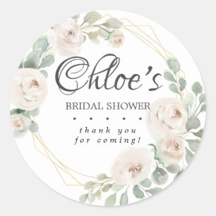 Pegatina Redonda Eucalyptus Floral Blanca Bridal Shower Gracias