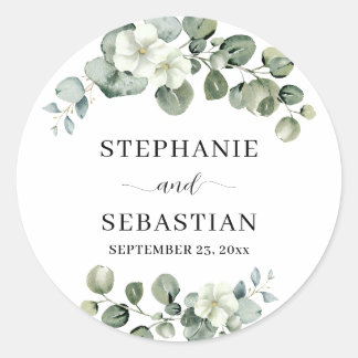 Pegatina Redonda Eucalyptus Floral Greenery Boda
