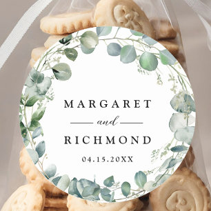 Pegatina Redonda Eucalyptus Foliage Elegante Boda de Verdor