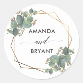 Pegatina Redonda Eucalyptus Gold Geo Frame