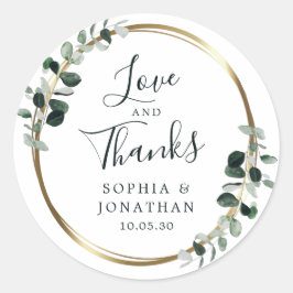 Pegatina Redonda Eucalyptus Gold Metallic Wedding Favor de ti