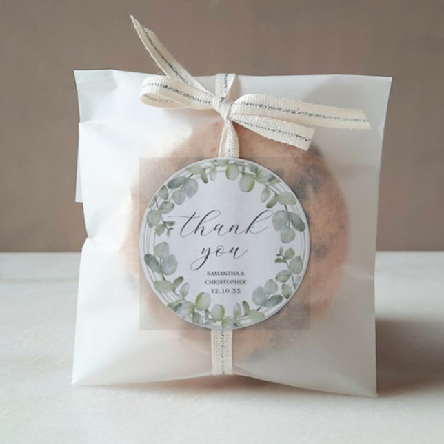 Pegatina Redonda Eucalyptus Green Boda Gracias Por Favor (Subido por el creador)