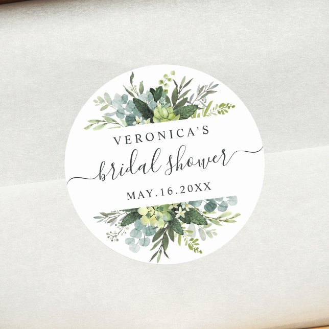 Pegatina Redonda Eucalyptus Green Foliage Bridal Shower (Subido por el creador)