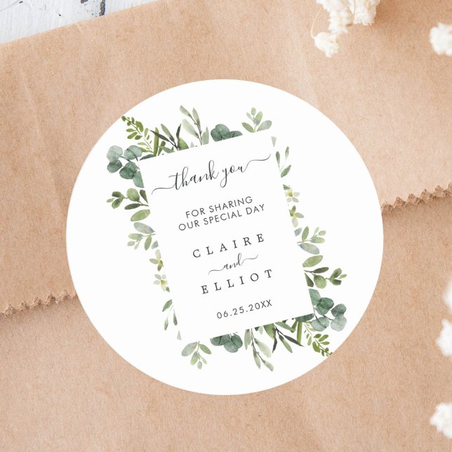 Pegatina Redonda Eucalyptus Green Wreath Boda Gracias (Subido por el creador)