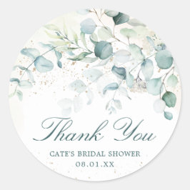 Pegatina Redonda Eucalyptus Greenery Bridal Shower Gracias