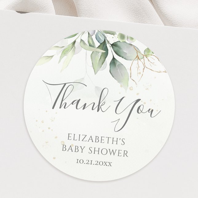 Pegatina Redonda Eucalyptus Greenery Foliage Baby Shower Gracias (Subido por el creador)
