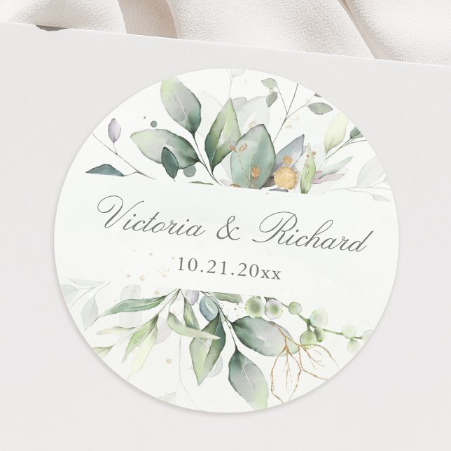 Pegatina Redonda Eucalyptus Greenery Gold deja elegancia (Subido por el creador)