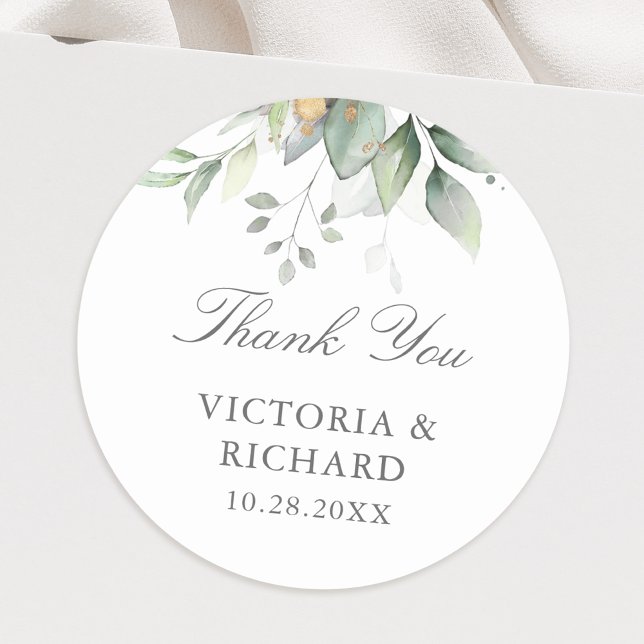 Pegatina Redonda Eucalyptus Greenery Gold Leaves Elegantes Gracias (Subido por el creador)