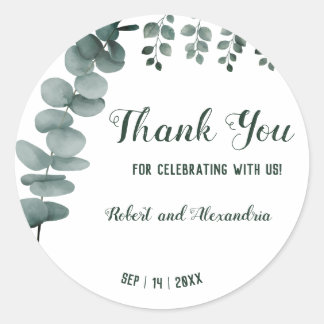 Pegatina Redonda Eucalyptus Greenery Gracias por venir Boda