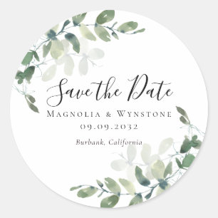 Pegatina Redonda Eucalyptus Greenery Save the Date
