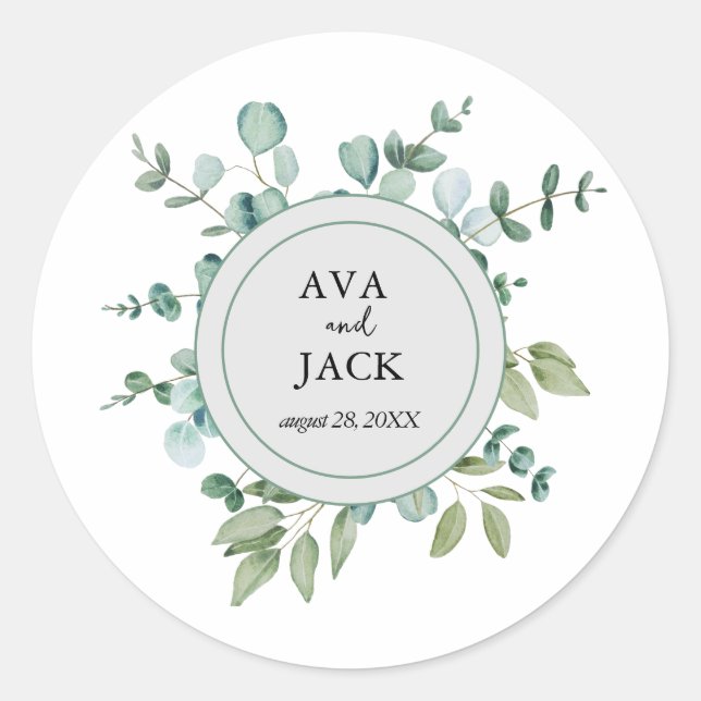 Pegatina Redonda eucalyptus greenery wedding Sticker (Anverso)
