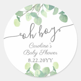 Pegatina Redonda Eucalyptus Oh Boy Baby Shower