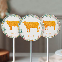 Pegatina Redonda Eucalyptus Pampas Proteas Gold Beef Meal Choice 