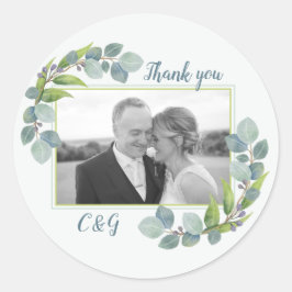 Pegatina Redonda Eucalyptus Photo Boda Gracias