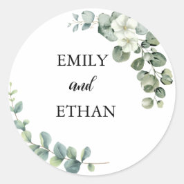 Pegatina Redonda Eucalyptus Rustic Greenery Boda