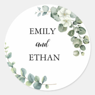 Pegatina Redonda Eucalyptus Rustic Greenery Boda