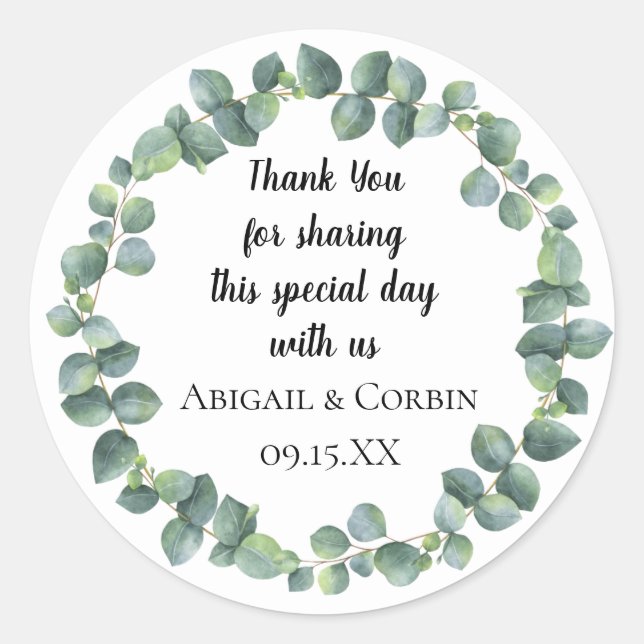 Pegatina Redonda Eucalyptus Wreath Personalizado (Anverso)