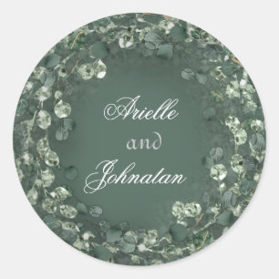 Pegatina Redonda Eucalyptus Wreath Wedding Favor Rustic Mint Green