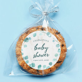 Pegatina Redonda Eucalyptus y Marble Baby Shower