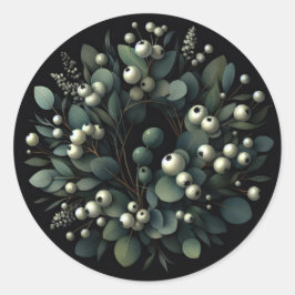 Pegatina Redonda Eucalyptus y Snowberries Wreath Watercolor