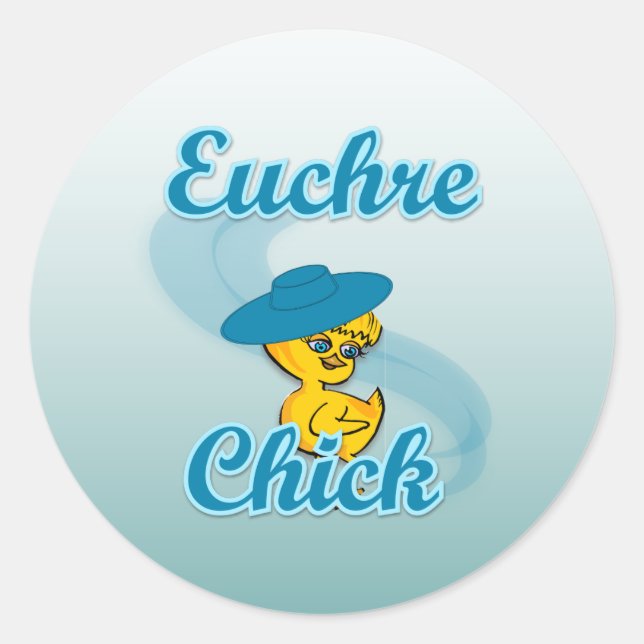 Pegatina Redonda Euchre Chick #3 (Anverso)