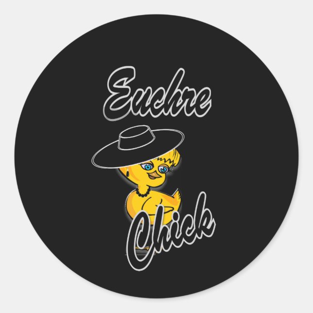 Pegatina Redonda Euchre Chick #4 (Anverso)