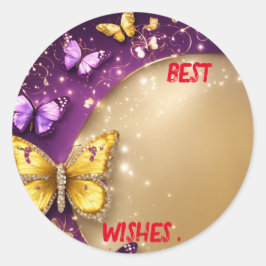 Pegatina Redonda "Euforia dorada: Encantadora colisión de mariposas