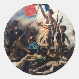 Pegatina Redonda Eugene Delacroix - La Libertad Guiando al Pueblo