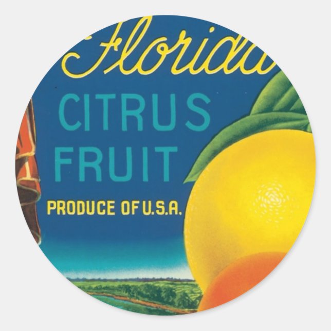Pegatina Redonda Eureka Florida Citrus Fruit (Anverso)