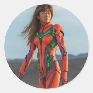 Pegatina Redonda Evangelion de Michael Bay - Asuka