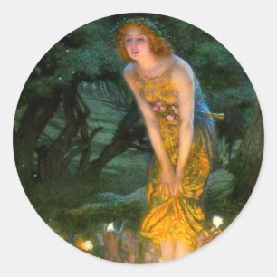 Pegatina Redonda Eve del verano medio Edward Robert Hughes
