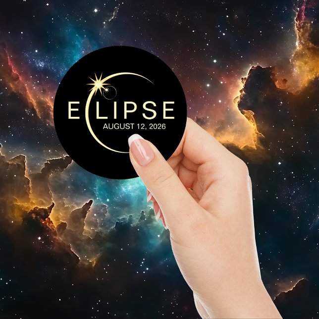 Pegatina Redonda Evento de Astronomía de Eclipse Solar 2026 (Solar Eclipse Astronomy Event 2026 Classic Round Sticker)