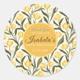 Pegatina Redonda Evento de cumpleaños con tema de tulipán amarillo
