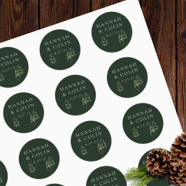 Pegatina Redonda Evergreen Mountain Glen Blanco Verde Negro